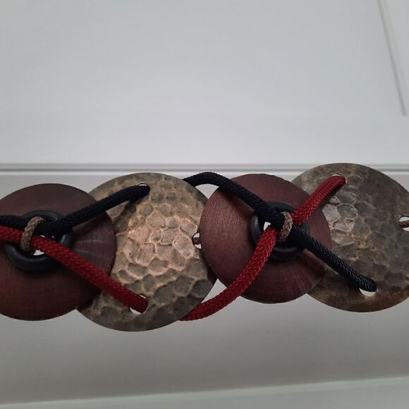 Hammered Brass and Wooden Belt - Picture 4 of 7